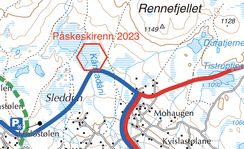 Utsnitt av Vestfjelløypenes løypekart med skiarena